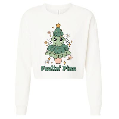 Feelin Pine Funny Christmas Tree Cropped Pullover Crew