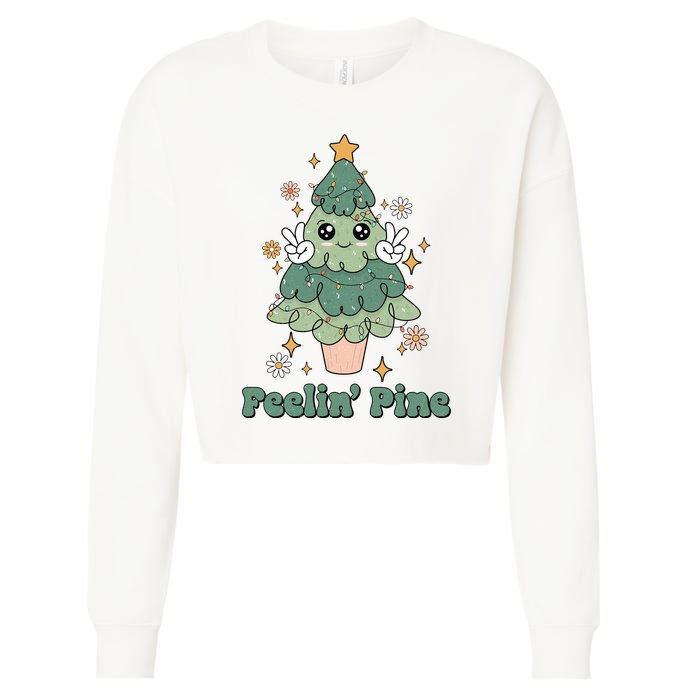 Feelin Pine Funny Christmas Tree Cropped Pullover Crew