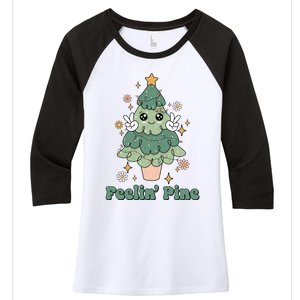 Feelin Pine Funny Christmas Tree Women's Tri-Blend 3/4-Sleeve Raglan Shirt