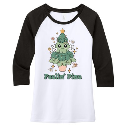 Feelin Pine Funny Christmas Tree Women's Tri-Blend 3/4-Sleeve Raglan Shirt