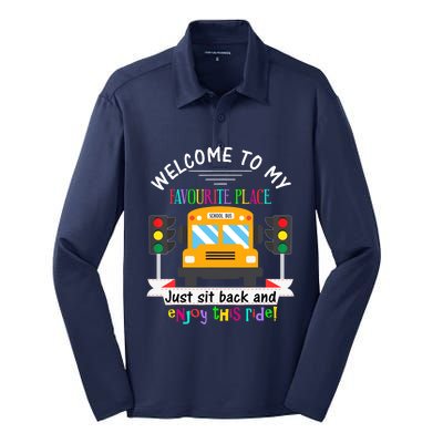 Favourite Place Funny School Bus Driver Back To School Silk Touch Performance Long Sleeve Polo