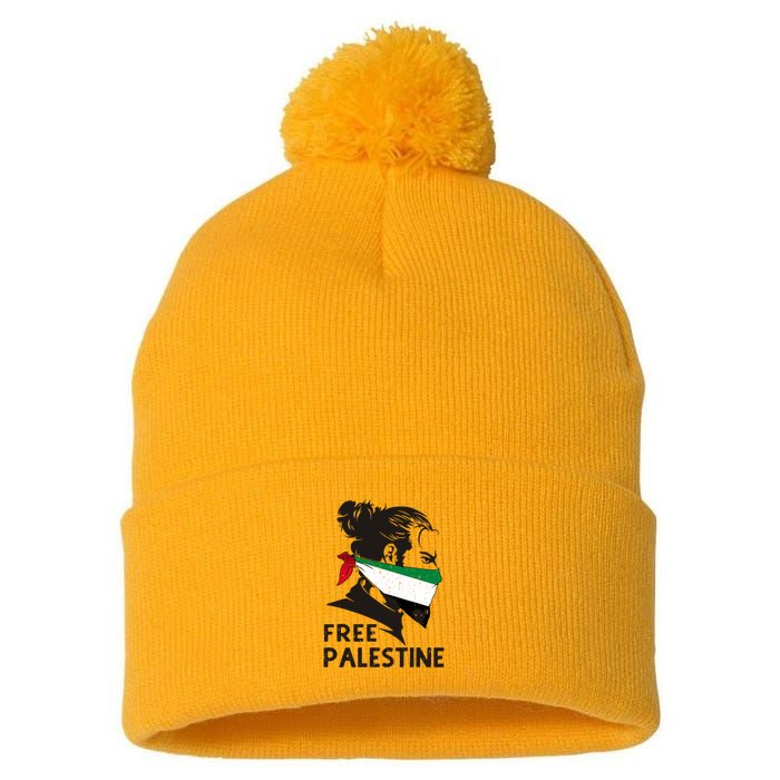 Free Palestine Flag Save Gaza End Occupation Palestinian Pom Pom 12in Knit Beanie