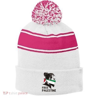 Free Palestine Flag Save Gaza End Occupation Palestinian Stripe Pom Pom Beanie