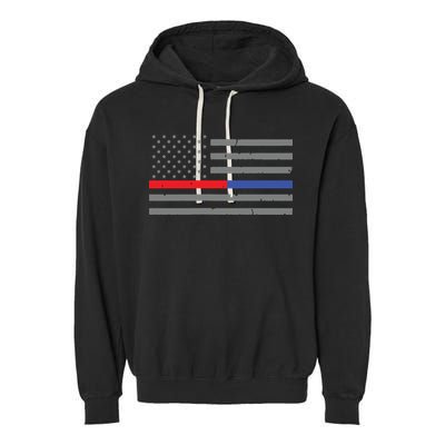 Firefighter Police Flag Thin Red Blue Line Garment-Dyed Fleece Hoodie