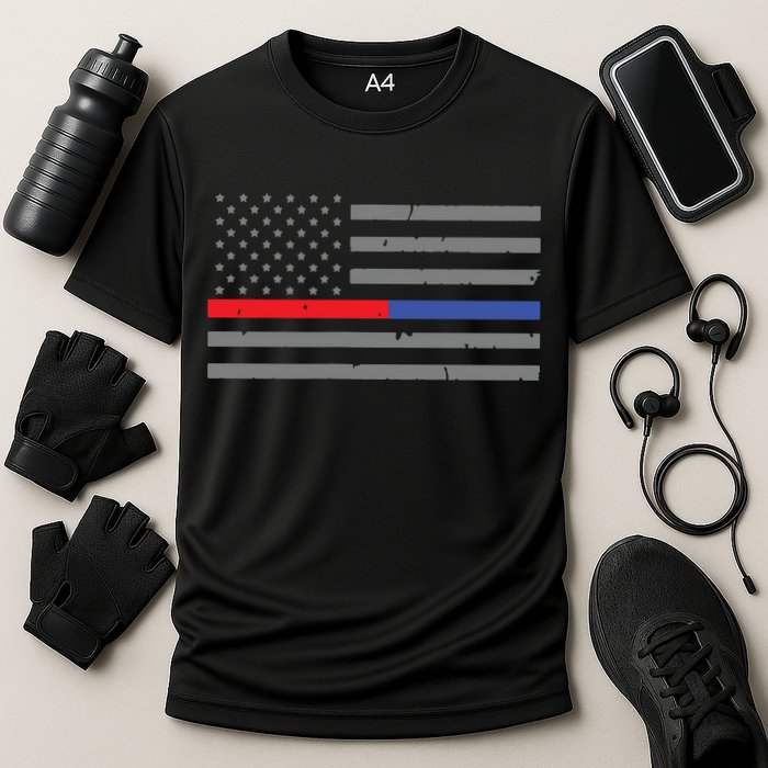 Firefighter Police Flag Thin Red Blue Line Performance Shirt