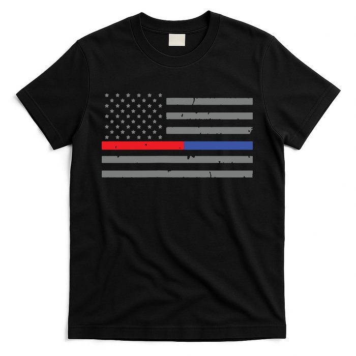 Firefighter Police Flag Thin Red Blue Line T-Shirt