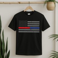 Firefighter Police Flag Thin Red Blue Line T-Shirt