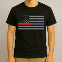 Firefighter Police Flag Thin Red Blue Line T-Shirt