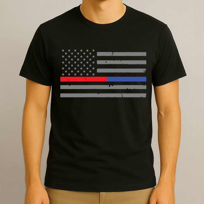 Firefighter Police Flag Thin Red Blue Line T-Shirt