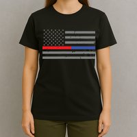 Firefighter Police Flag Thin Red Blue Line T-Shirt