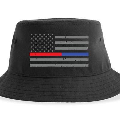 Firefighter Police Flag Thin Red Blue Line Sustainable Bucket Hat