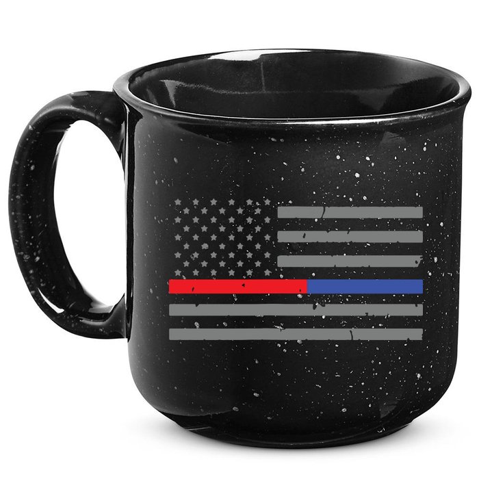 Firefighter Police Flag Thin Red Blue Line 15oz Campfire Ceramic Mug