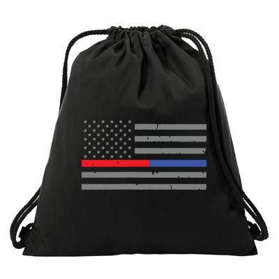 Firefighter Police Flag Thin Red Blue Line Drawstring Bag