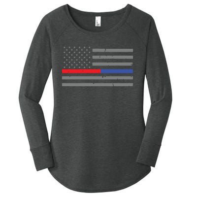 Firefighter Police Flag Thin Red Blue Line Women's Perfect Tri Tunic Long Sleeve Shirt