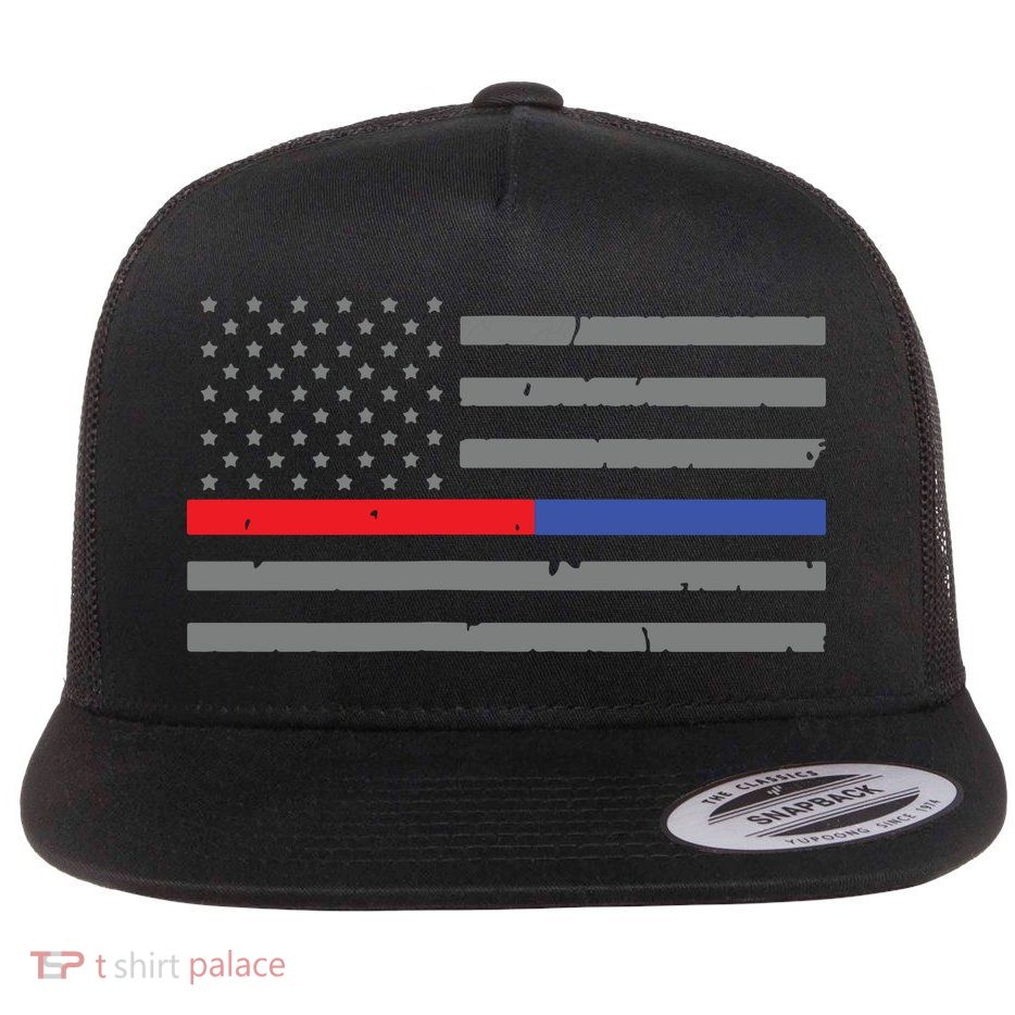 Firefighter Police Flag Thin Red Blue Line Flatbill Hat