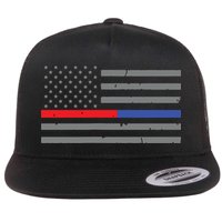 Firefighter Police Flag Thin Red Blue Line Flat Bill Trucker Hat