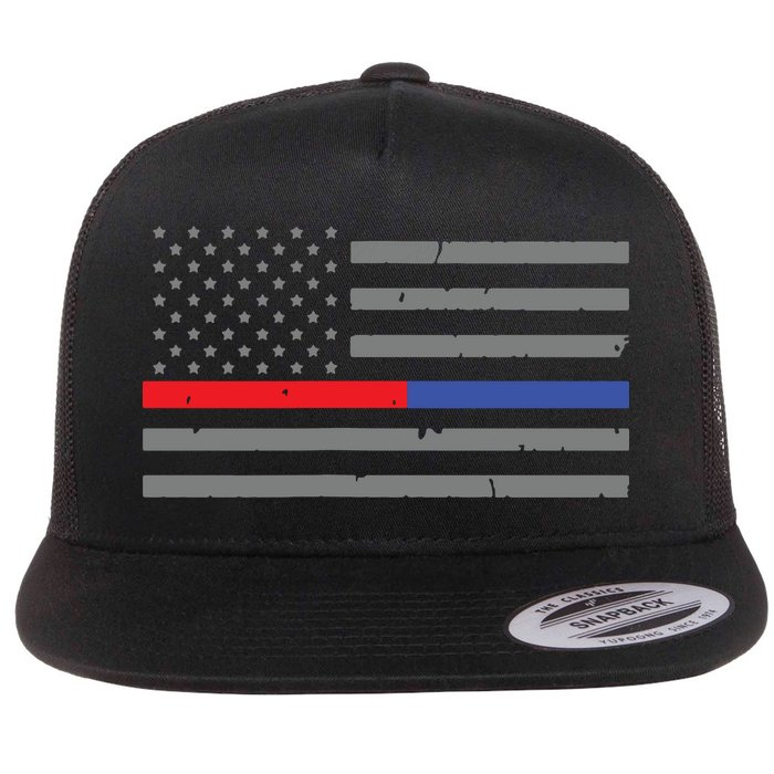 Firefighter Police Flag Thin Red Blue Line Flat Bill Trucker Hat