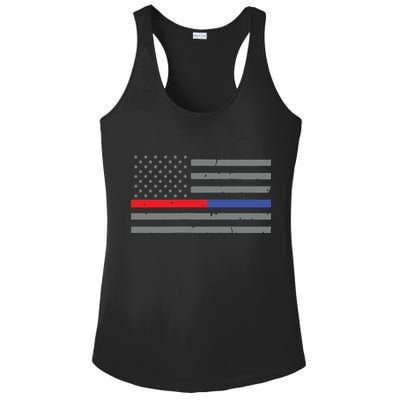 Firefighter Police Flag Thin Red Blue Line Ladies PosiCharge Competitor Racerback Tank