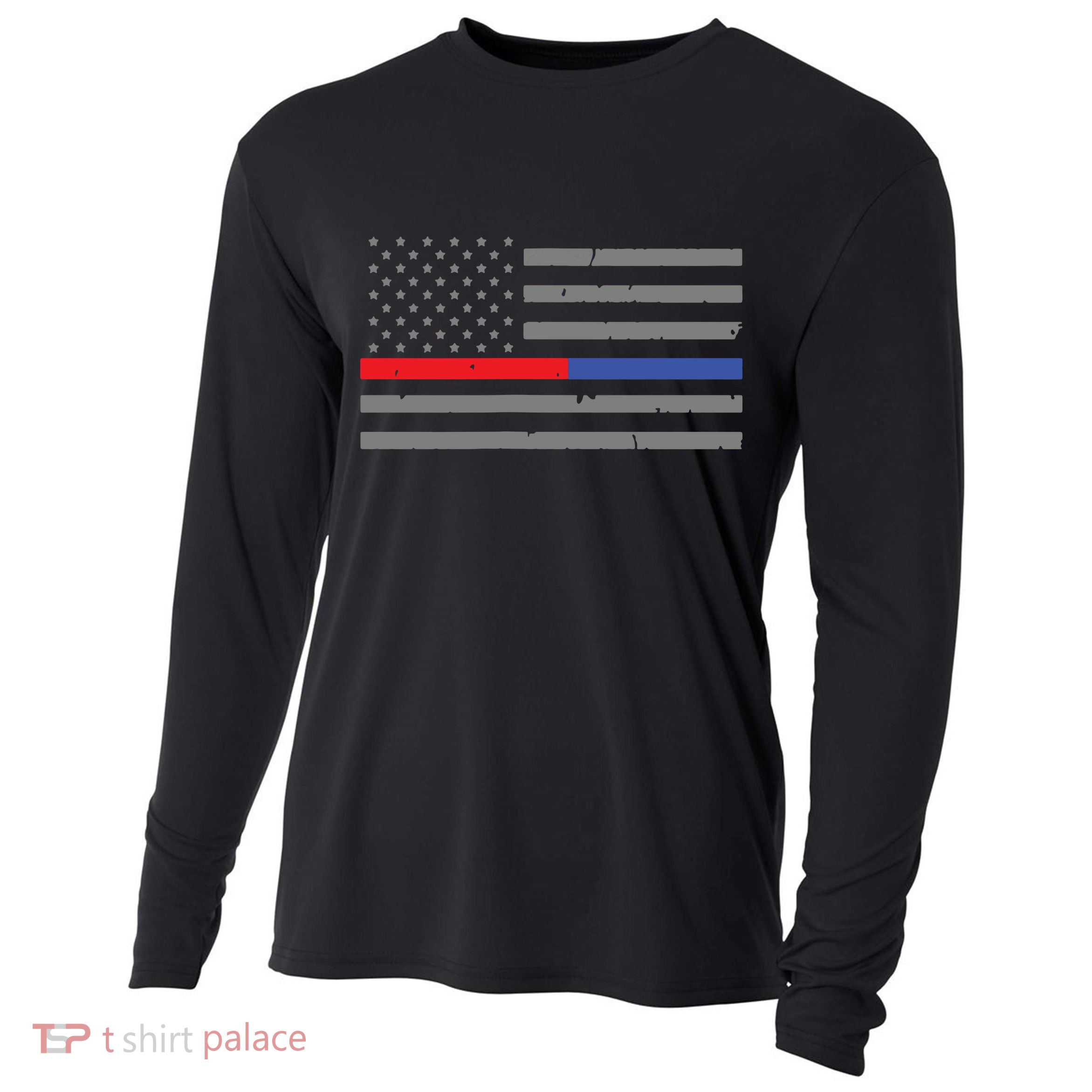 Firefighter Police Flag Thin Red Blue Line Cooling Performance Long Sleeve Crew