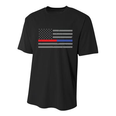 Firefighter Police Flag Thin Red Blue Line Youth Performance Sprint T-Shirt