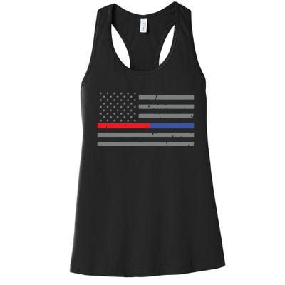 Firefighter Police Flag Thin Red Blue Line Women's Racerback Tank