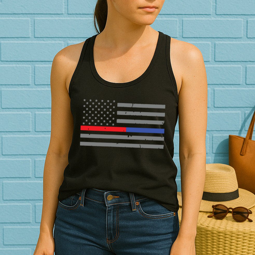 Firefighter Police Flag Thin Red Blue Line Womens Tank Top