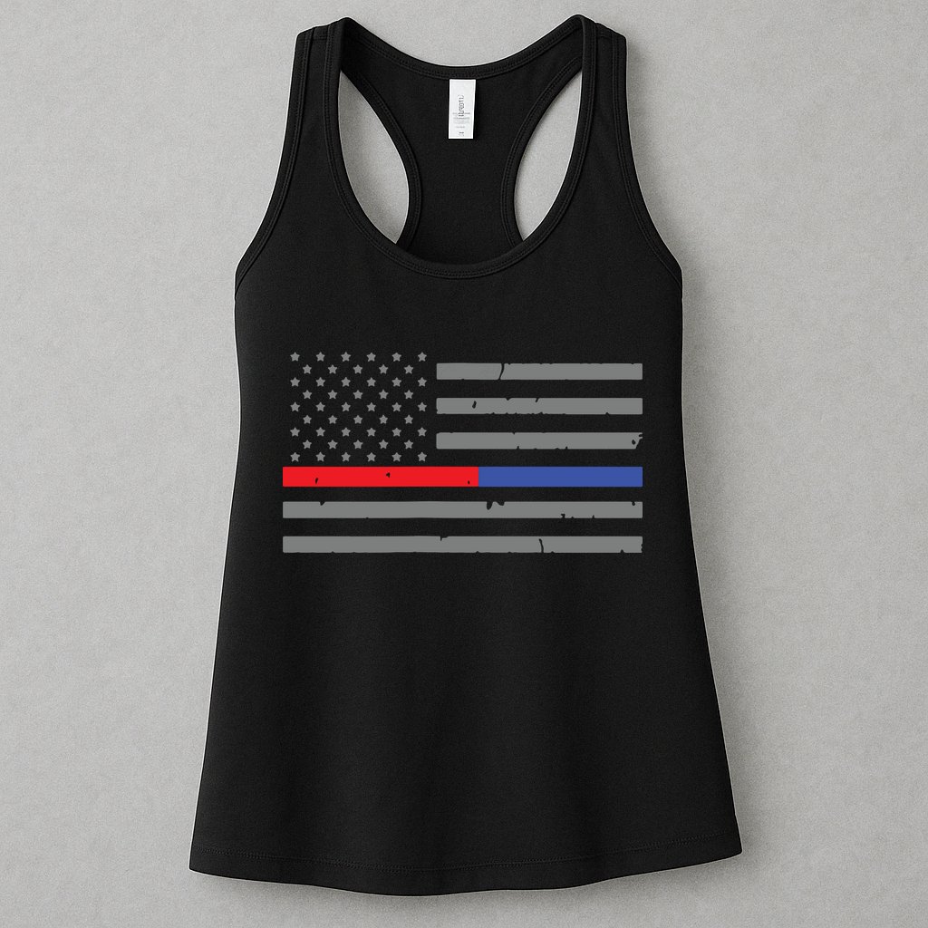 Firefighter Police Flag Thin Red Blue Line Womens Tank Top