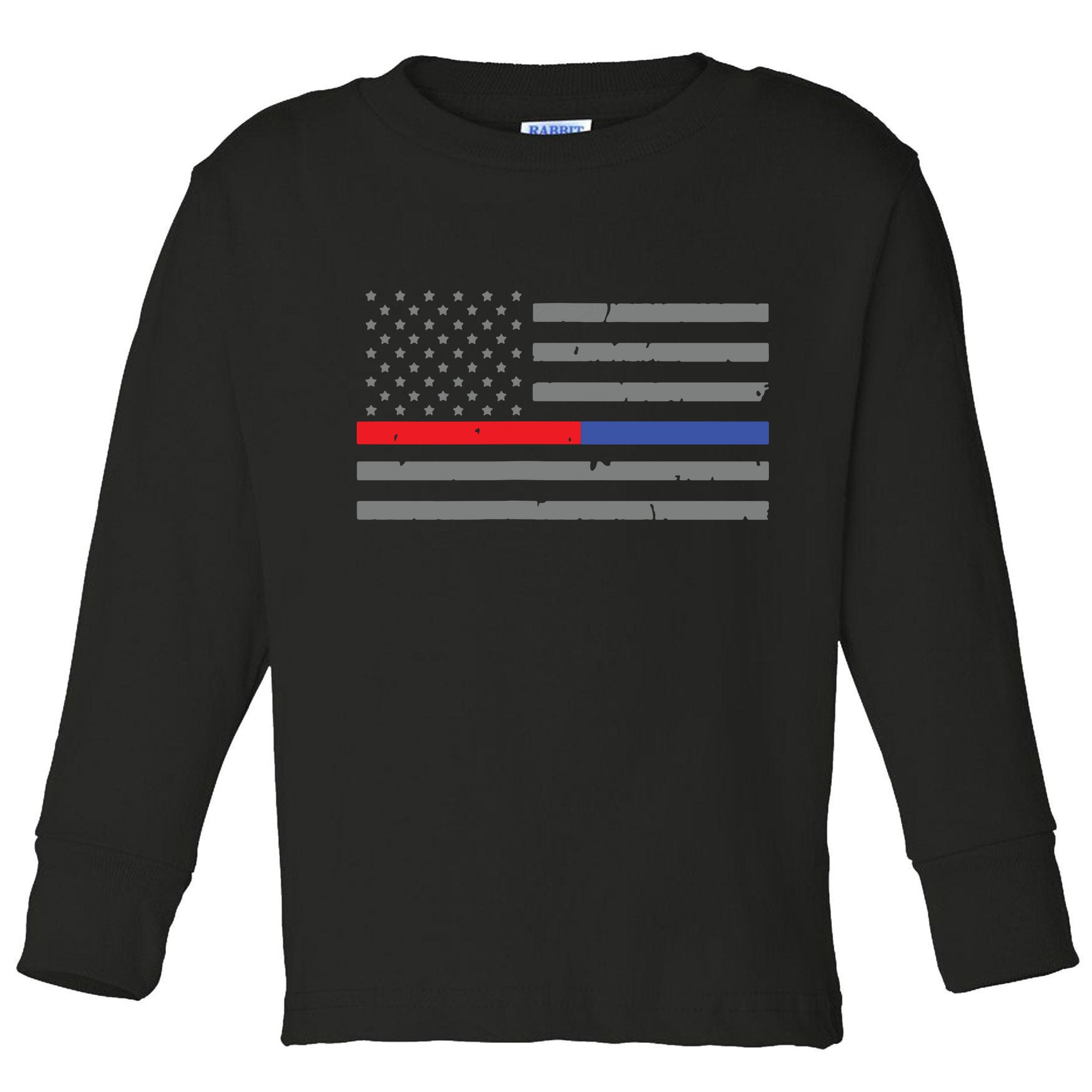 Firefighter Police Flag Thin Red Blue Line Toddler Long Sleeve Shirt