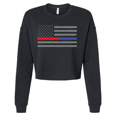Firefighter Police Flag Thin Red Blue Line Cropped Pullover Crew