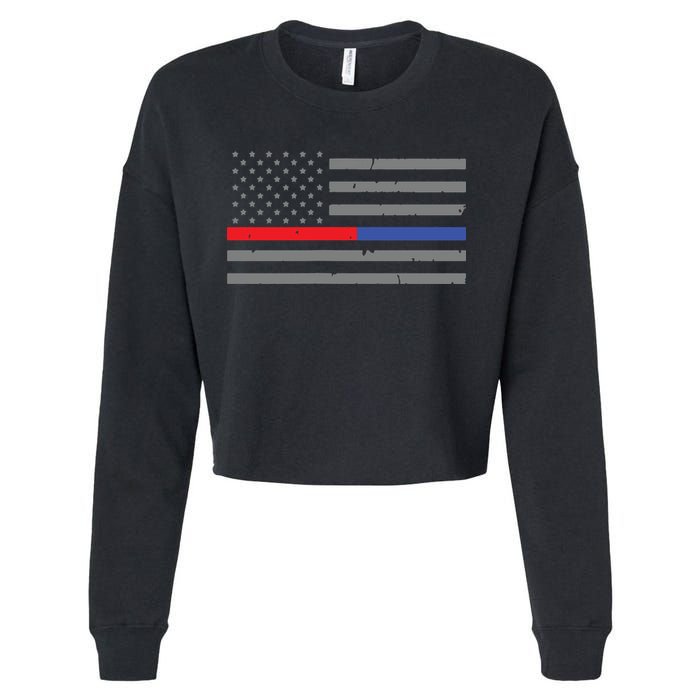 Firefighter Police Flag Thin Red Blue Line Cropped Pullover Crew