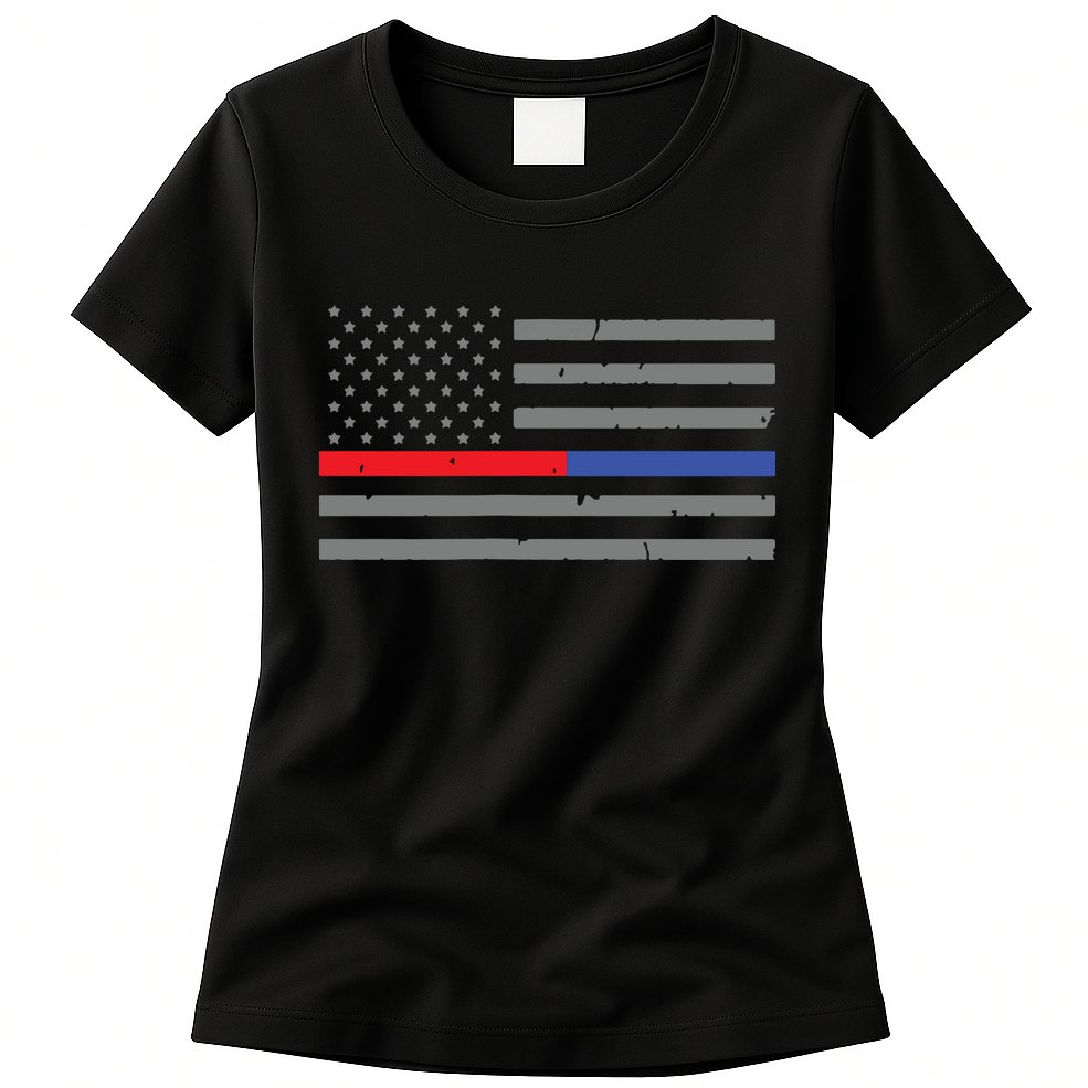Firefighter Police Flag Thin Red Blue Line Womens T-Shirt