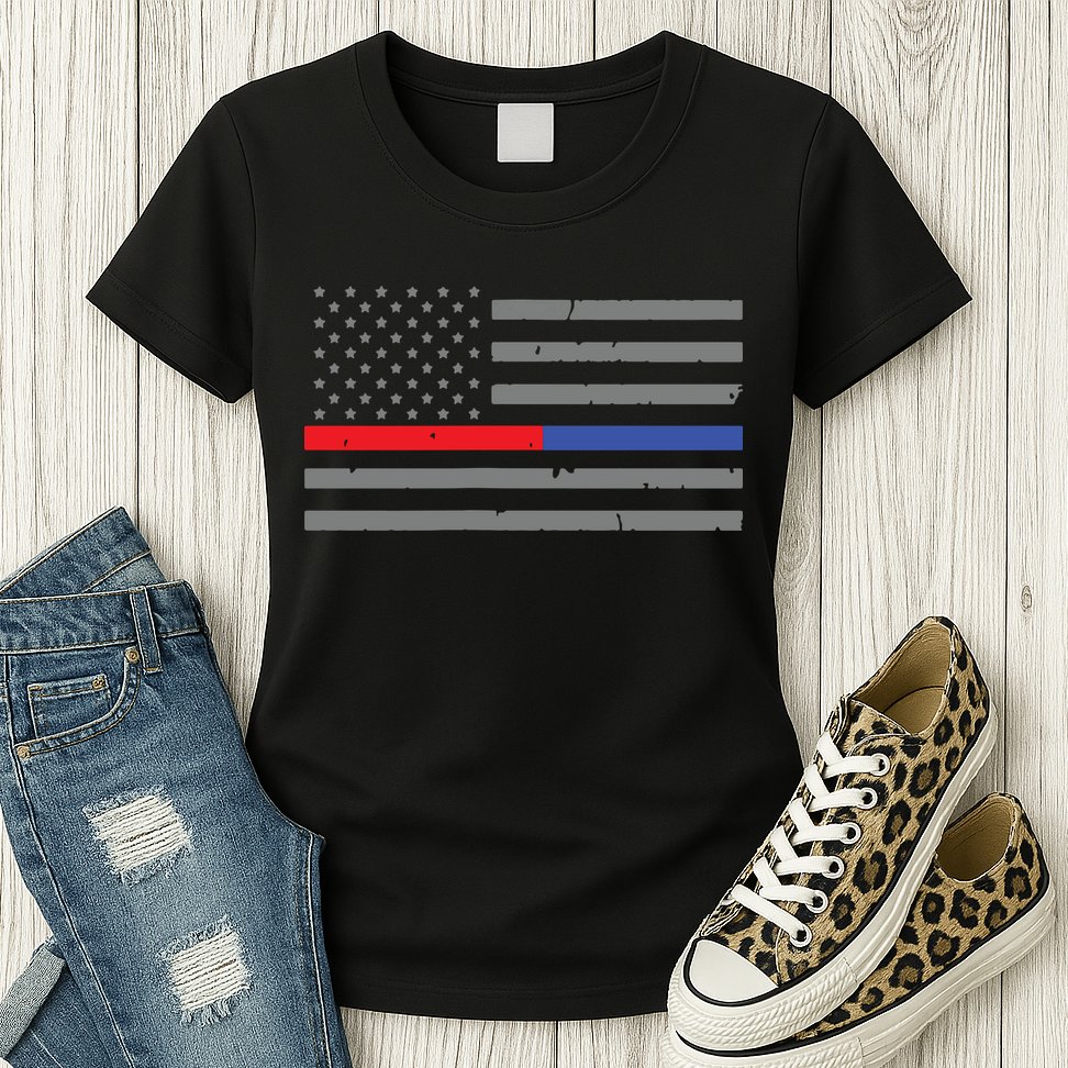 Firefighter Police Flag Thin Red Blue Line Womens T-Shirt