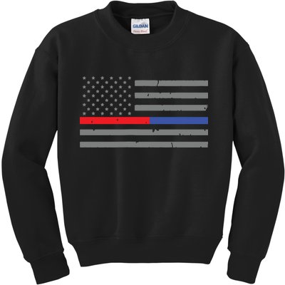 Firefighter Police Flag Thin Red Blue Line Kids Sweatshirt