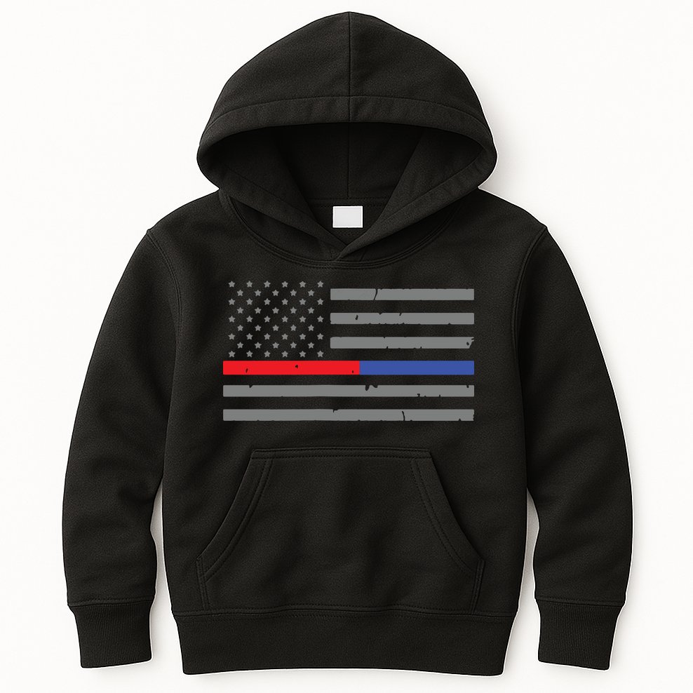 Firefighter Police Flag Thin Red Blue Line Kids Hoodie