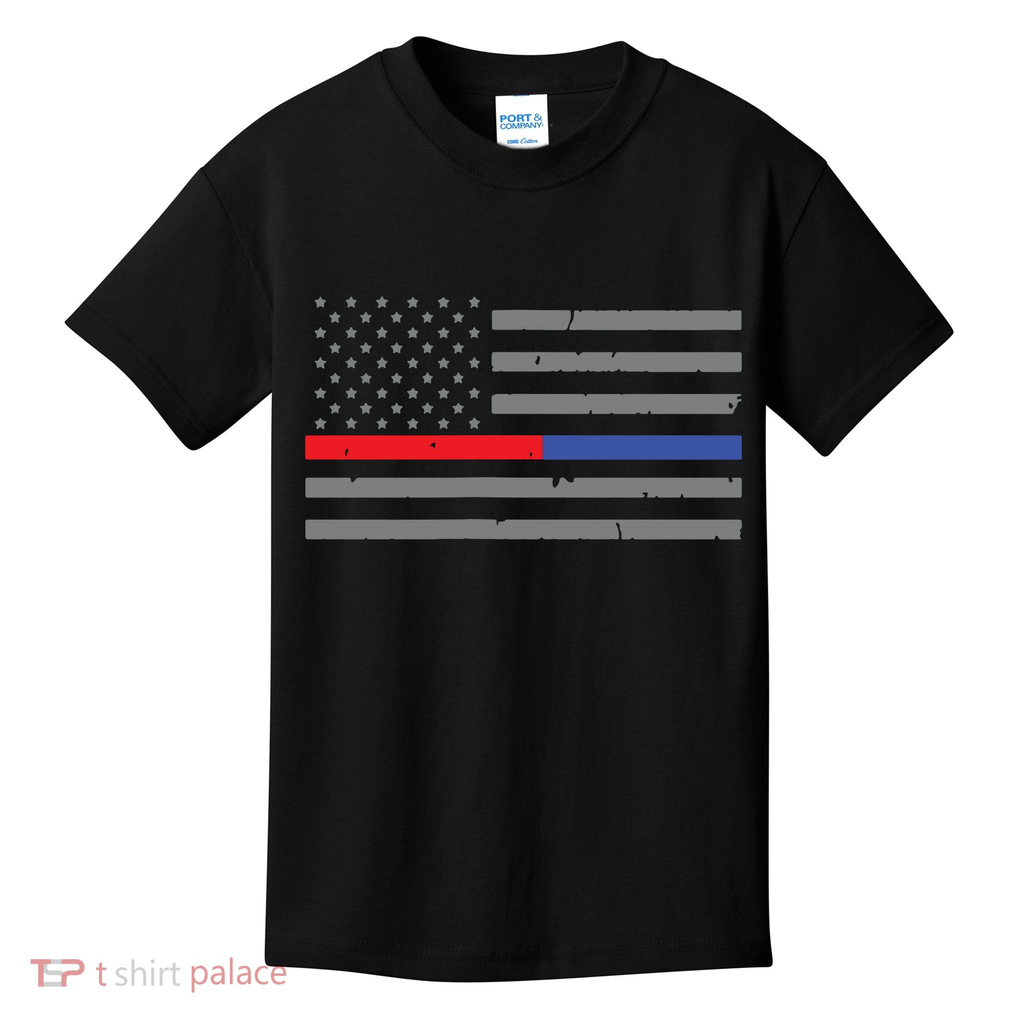 Firefighter Police Flag Thin Red Blue Line Kids T-Shirt