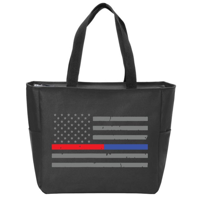 Firefighter Police Flag Thin Red Blue Line Zip Tote Bag