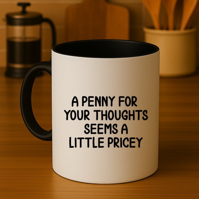 Funny Penny For Your Thoughts Sarcastic Joke Hilarious Cynical Sayings Graphic Mug