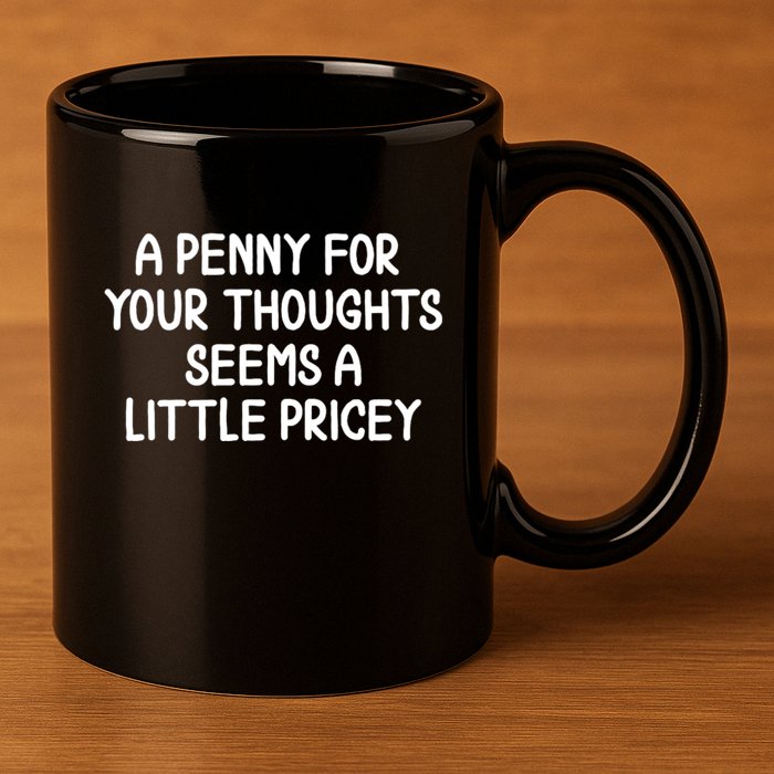 Funny Penny For Your Thoughts Sarcastic Joke Hilarious Cynical Sayings Graphic 11oz C Handle Ceramic Mug