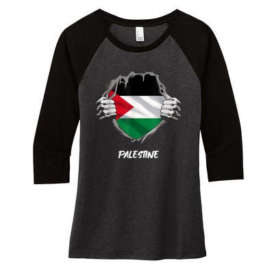 Free Palestine Freedom Women's Tri-Blend 3/4-Sleeve Raglan Shirt