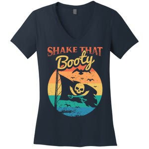 Funny Pirate Freebooter Buccaneer Caribbean Adventure Women's V-Neck T-Shirt