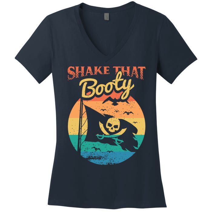 Funny Pirate Freebooter Buccaneer Caribbean Adventure Women's V-Neck T-Shirt