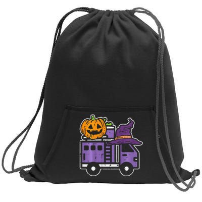 Firetruck Pumpkin Firefighter Halloween Sweatshirt Cinch Pack Bag