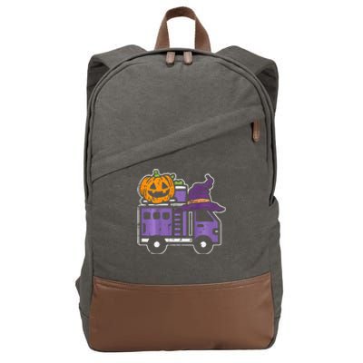 Firetruck Pumpkin Firefighter Halloween Cotton Canvas Backpack