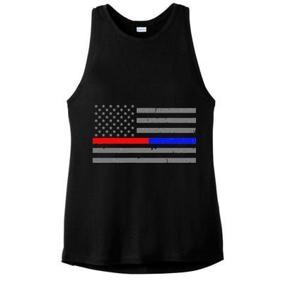 Firefighter Police Flag Thin Red Blue Line Ladies PosiCharge Tri-Blend Wicking Tank