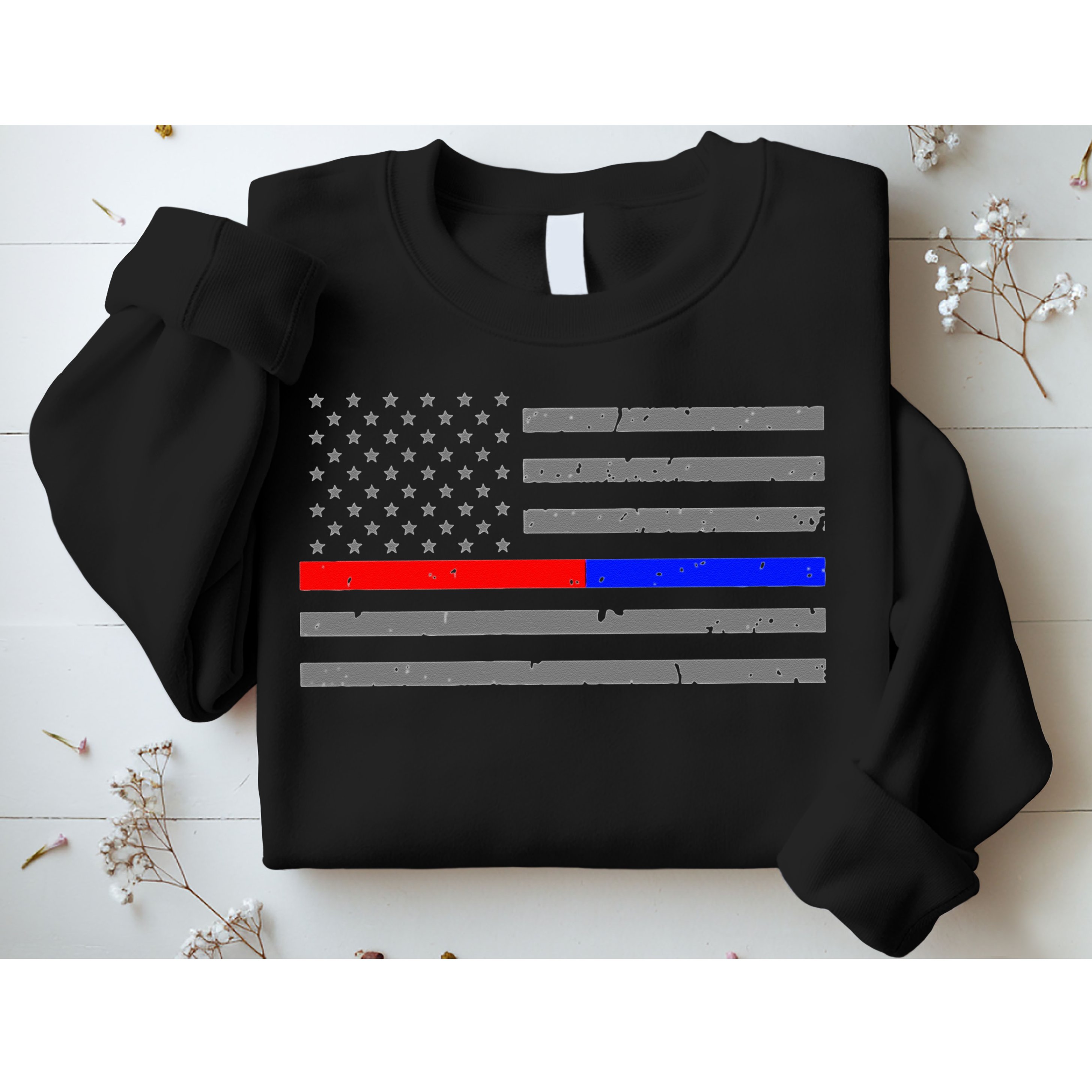 Firefighter Police Flag Thin Red Blue Line Sweatshirt