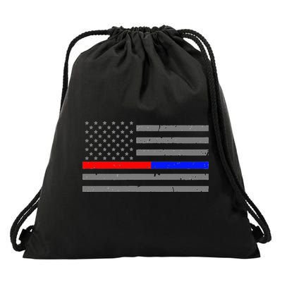 Firefighter Police Flag Thin Red Blue Line Drawstring Bag