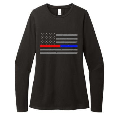 Firefighter Police Flag Thin Red Blue Line Womens CVC Long Sleeve Shirt