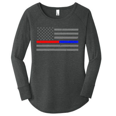 Firefighter Police Flag Thin Red Blue Line Women's Perfect Tri Tunic Long Sleeve Shirt