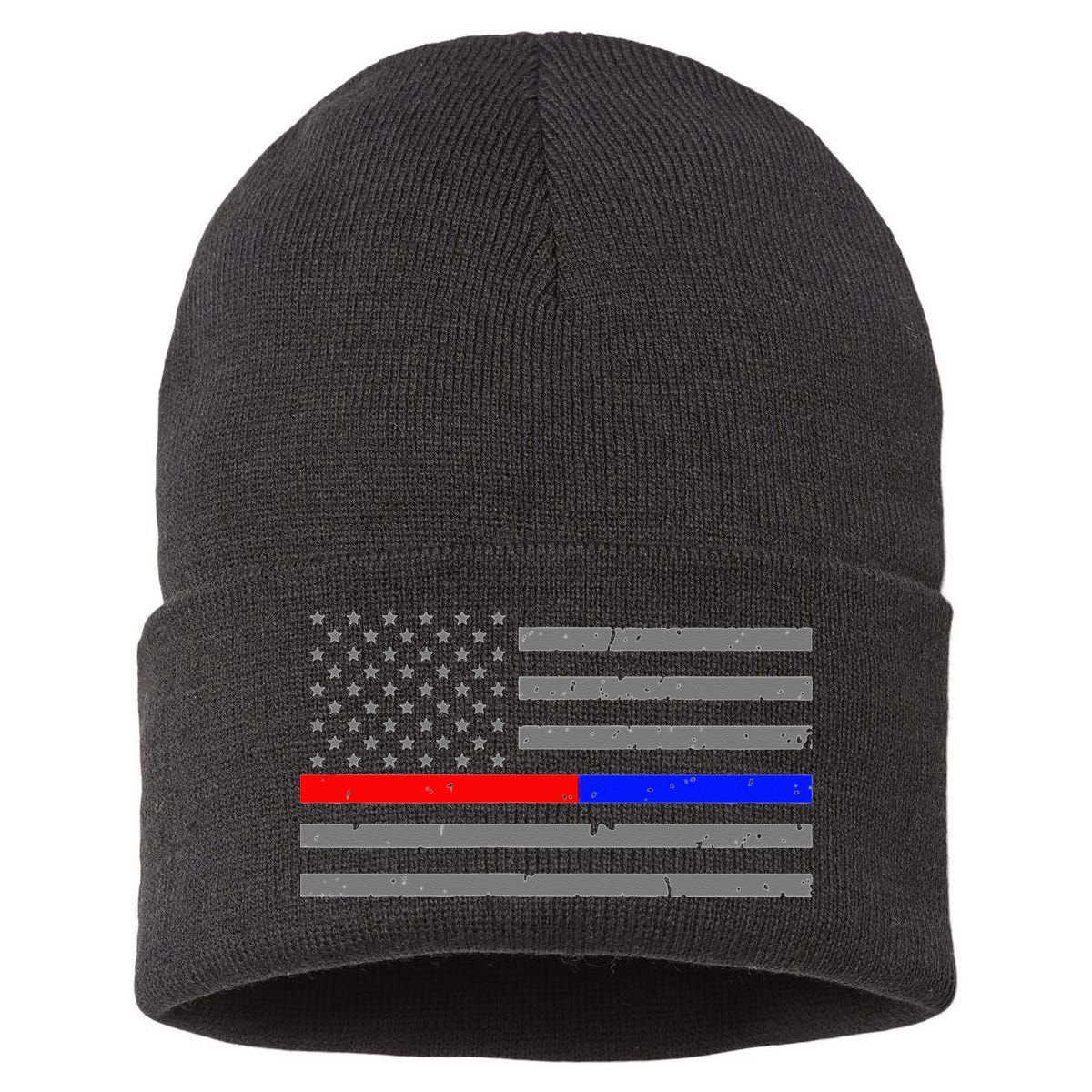Firefighter Police Flag Thin Red Blue Line Sustainable Knit Beanie