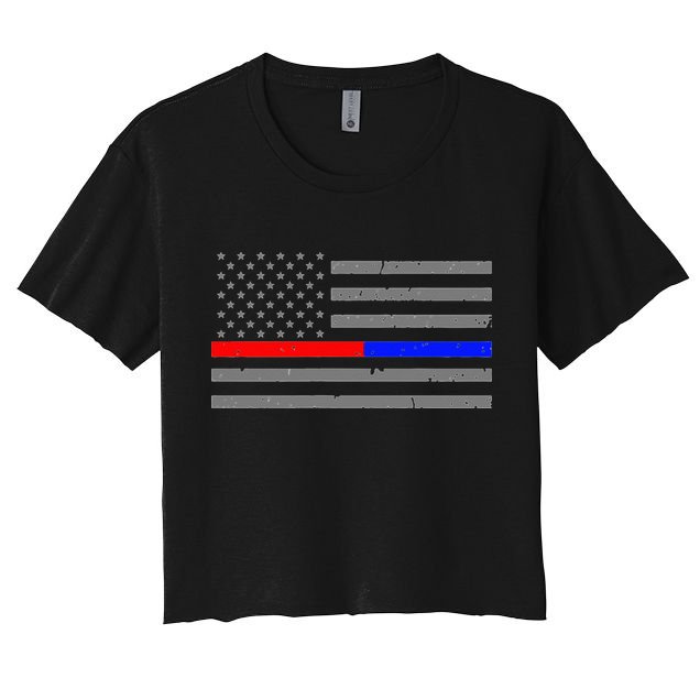 Firefighter Police Flag Thin Red Blue Line Crop Top